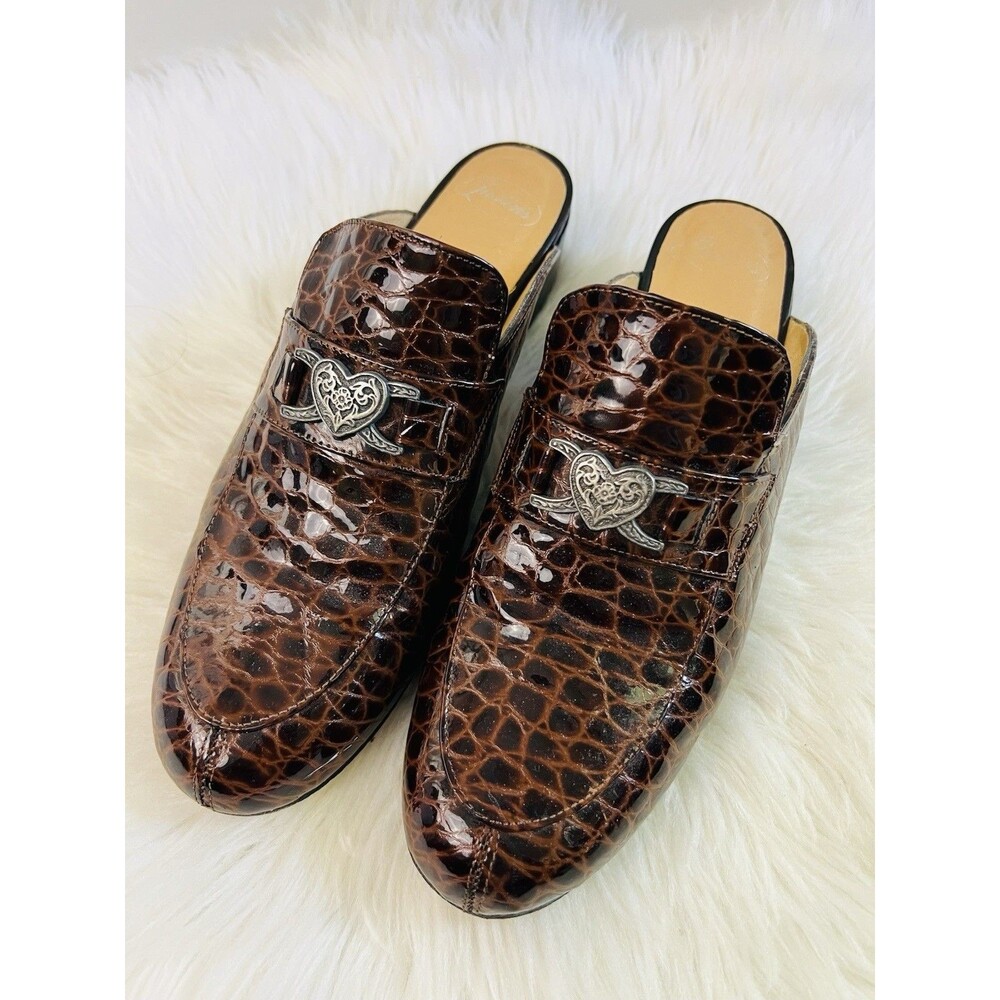 Rare Justin's Brown Alligator Patent Leather Slip on Mules Size 10 Quiet Luxury